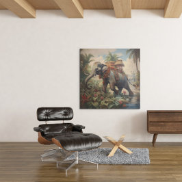 Impresión En Metal Elefante de escena botánica vintage con howdah