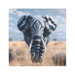 Impresión En Metal Elefante En Disfraz De Cebra