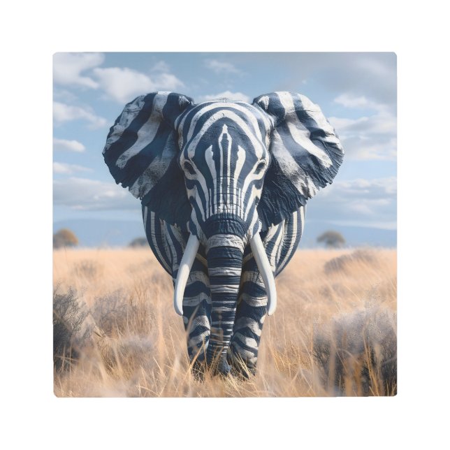 Impresión En Metal Elefante En Disfraz De Cebra (Anverso)