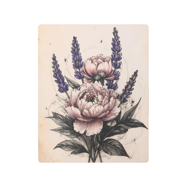 Impresión En Metal Elegant Peony & Lavender Metal Prin (Anverso)