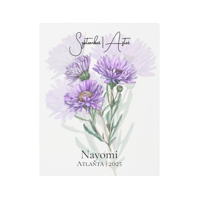 Impresión En Metal Elegante Aster Birth Flower Art (Anverso)