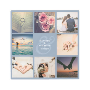 Impresión En Metal Elegante Collage de fotos Boda y Ampersy Azul