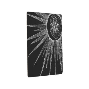 Impresión En Metal Elegante luna de sol plateado Mandala Diseño negro