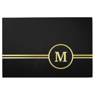 Impresión En Metal Elegante oro Monograma personalizado sobre negro