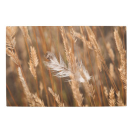 Impresión En Metal Elegante Pluma Blanca En El Prado Dorado