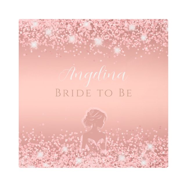 Impresión En Metal Elegante Rosa Gold Luxe Shimmer Bridal Shower (Anverso)