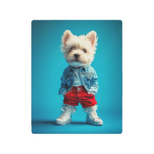 Impresión En Metal Elegante Westin Pup en Denim y Sneakers