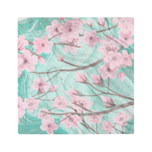 Impresión En Metal Elegantes Flores De Arándano De Color Rosa Sobre E