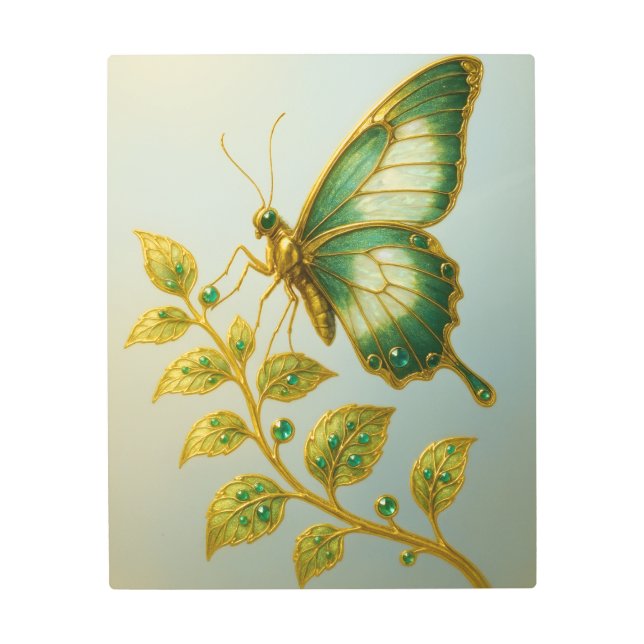 Impresión En Metal Emerald Swallowtail Butterfly Art - Gold Emerald  (Anverso)