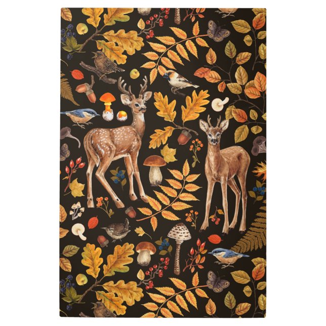 Impresión En Metal En el bosque/ciervo otoñal sobre negro (Anverso)