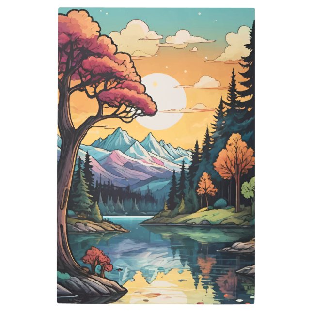 Impresión En Metal Encantado Panorama De La Serenidad Del Lakeside (Anverso)