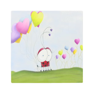 Impresión En Metal Encantadora Ladybug con los globos del corazón col