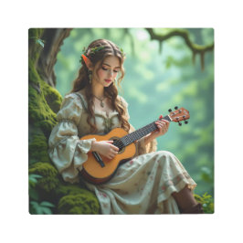 Impresión En Metal Enchanted Elven Girl Playing a Ukulele 