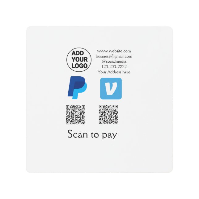 Impresión En Metal Escaneo de pypal de Venmo para pagar añadir texto  (Anverso)