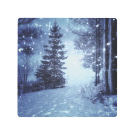 Impresión En Metal Escena de invierno del bosque mágico iluminado por