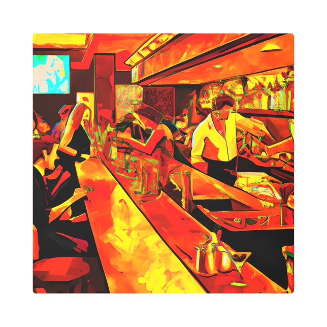 Impresión En Metal Escena de la barra divertida | Bartender y Cliente (Anverso)