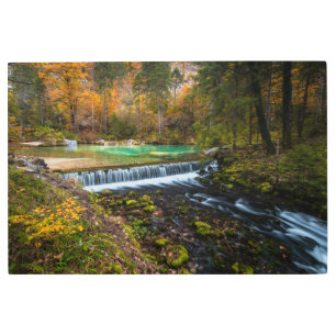 Impresión En Metal Escenario de cascada otoñal en Kamniška Bistrica, 