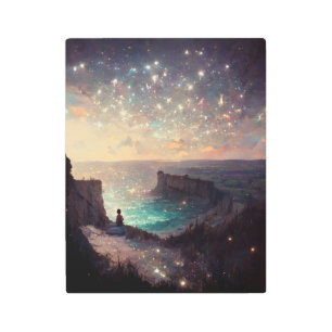 Impresión En Metal Escenario de Fantasía nocturna Cliffside