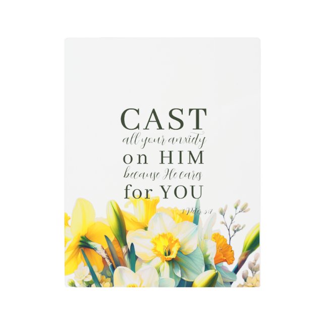 Impresión En Metal Escritura floral 1 Peter 5:7 (Anverso)