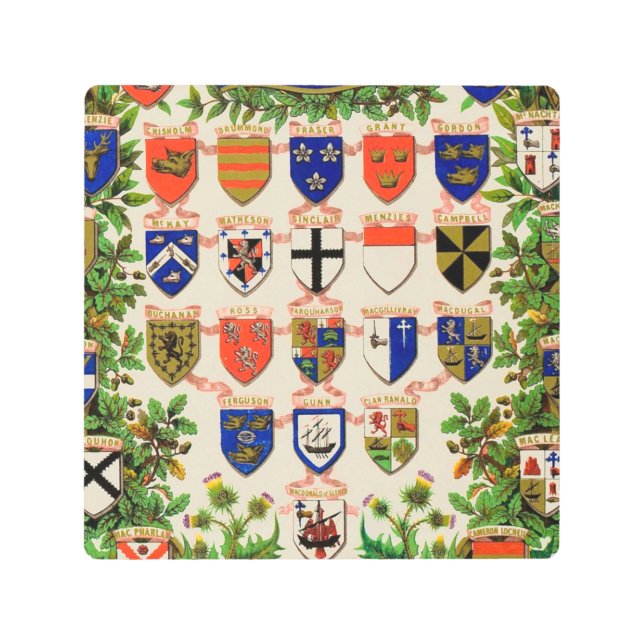 Impresión En Metal Escudo De Escudos De Armas De Clan Escocés De Esco (Anverso)