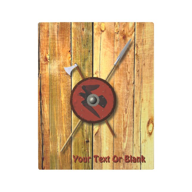 Impresión En Metal Escudo De Raven Viking Y Armas (Anverso)