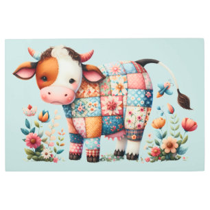 Impresión En Metal Espectacular Vaca Con Acentos Florales