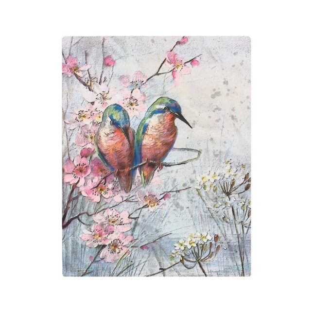 Impresión En Metal Esperando El Ilustracion De Aves De Kingfisher (Anverso)