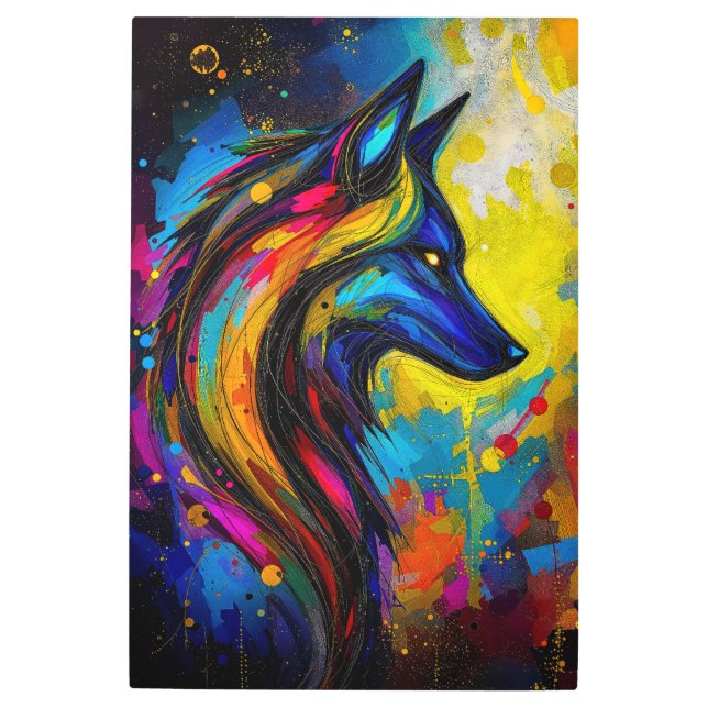 Impresión En Metal Espíritu de lobo cósmico - Animal abstracto vibran (Anverso)