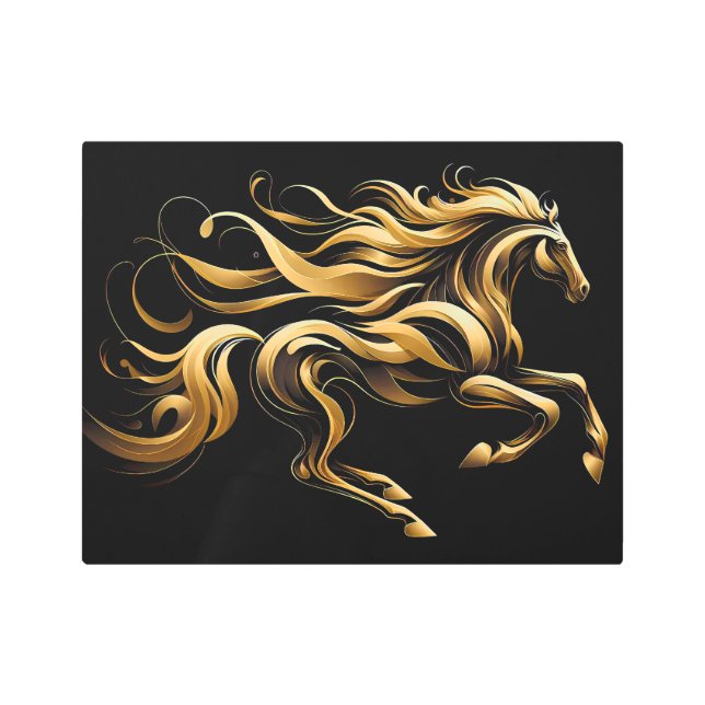 Impresión En Metal Espíritu dorado - Caballo abstracto en movimiento (Anverso)
