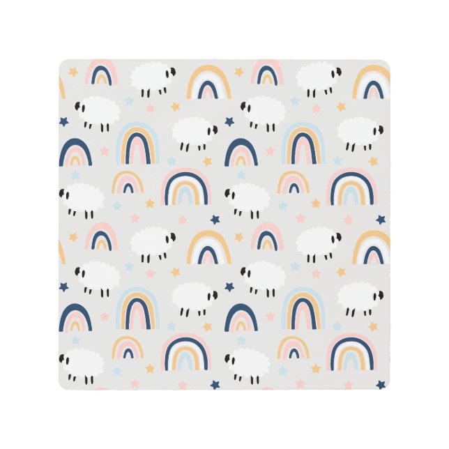 Impresión En Metal Estampa Boho Alegre de Oveja Arcoíris (Anverso)