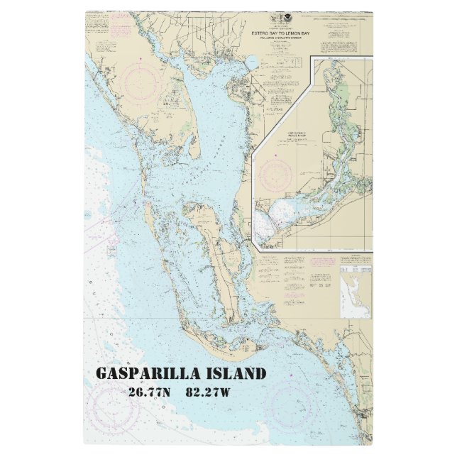 Impresión En Metal Estero Bay a Lemon Bay Nautical Chart 11426 Metali (Anverso)