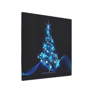 Impresión En Metal estilizado árbol de Navidad SlipperyJoe azul brill