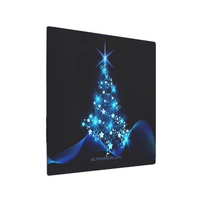 Impresión En Metal estilizado árbol de Navidad SlipperyJoe azul brill (Angulado)