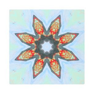 Impresión En Metal Estrella roja Naranja flor en azul