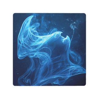 Impresión En Metal Ethereal Blue Smoke Abstract Ar