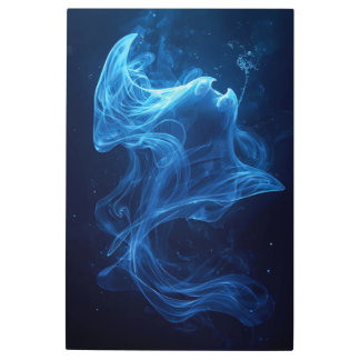 Impresión En Metal Ethereal Blue Smoke Abstract Art