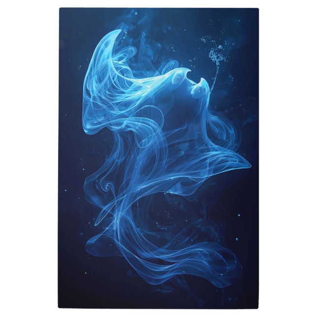 Impresión En Metal Ethereal Blue Smoke Abstract Art (Anverso)