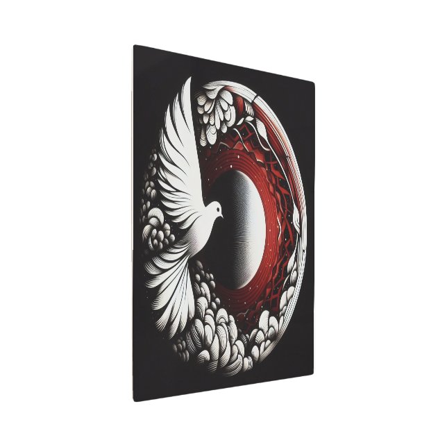 Impresión En Metal Ethereal Dove Planet - Tinta Noir y Mandala roja (3/4)