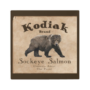 Impresión En Metal Etiqueta Vintage Kodiak Salmon (Oso)