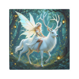 Impresión En Metal Fairy and White Deer Magical Forest