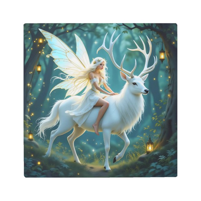 Impresión En Metal Fairy and White Deer Magical Forest (Anverso)