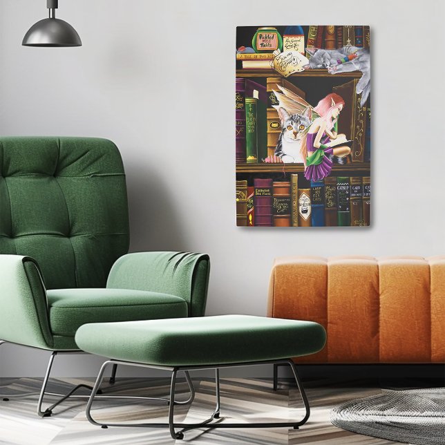 Impresión En Metal Fairy Cats Books Library Fantasy (Subido por el creador)