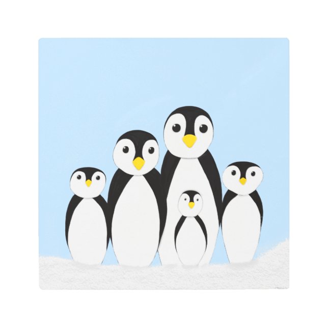 Impresión En Metal Familia Cute Penguin (Anverso)