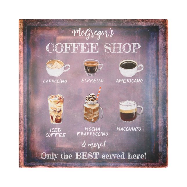 Impresión En Metal Familia de Rótulos Rústicos de Cafetería o Purple  (Anverso)