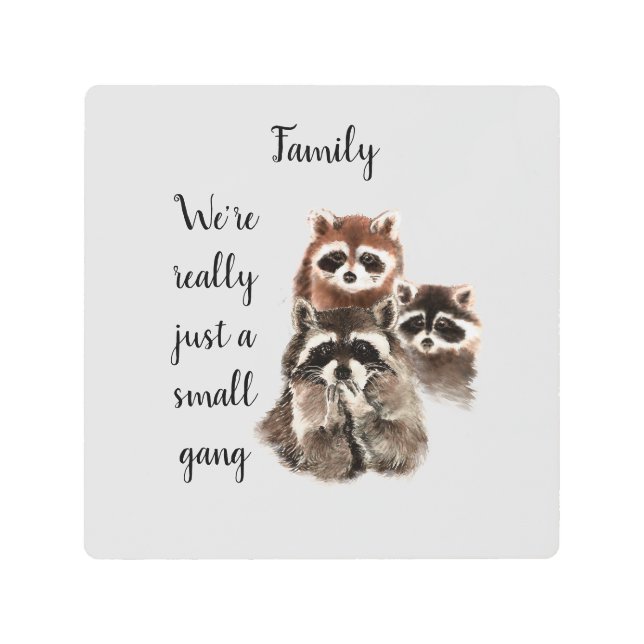 Impresión En Metal Familia inspiradora Cita divertido Raccoon Animale (Anverso)