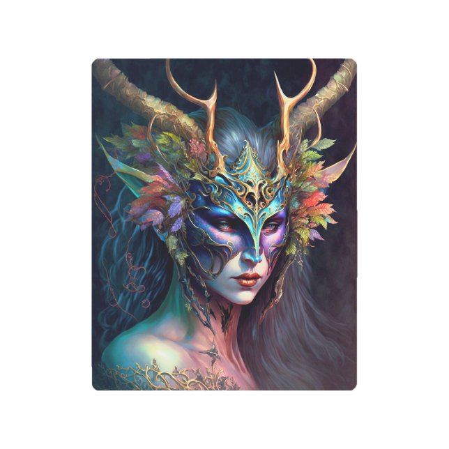 Impresión En Metal Fantasía artística de la mujer elfo con cuernos (Anverso)
