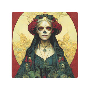Impresión En Metal Fantasía oscura Cráneo gótico Mujer