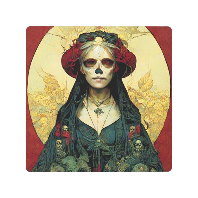 Impresión En Metal Fantasía oscura Cráneo gótico Mujer (Anverso)