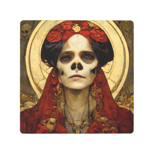 Impresión En Metal Fantasía oscura Cráneo gótico Mujer 3