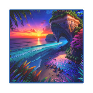 Impresión En Metal Fantasía Playa Tropical Cuatro